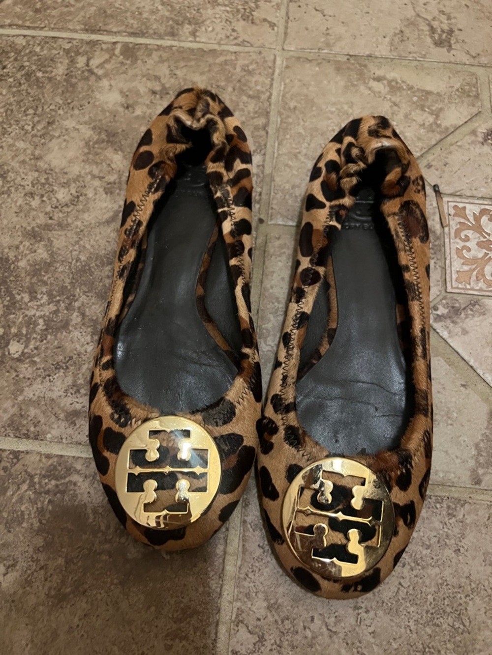 Tory Burch Leopard-Print Reva Ballet Flats with Gold Logo